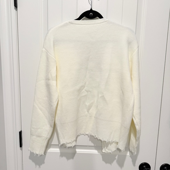 White Open-Front Cardigan with Pearls and distressing - Picture 8 of 11